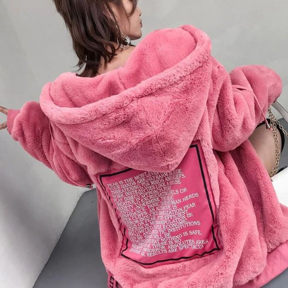 Faux Fur Pink Teddy Velvet Plush Hoodie - Picture 5 of 16